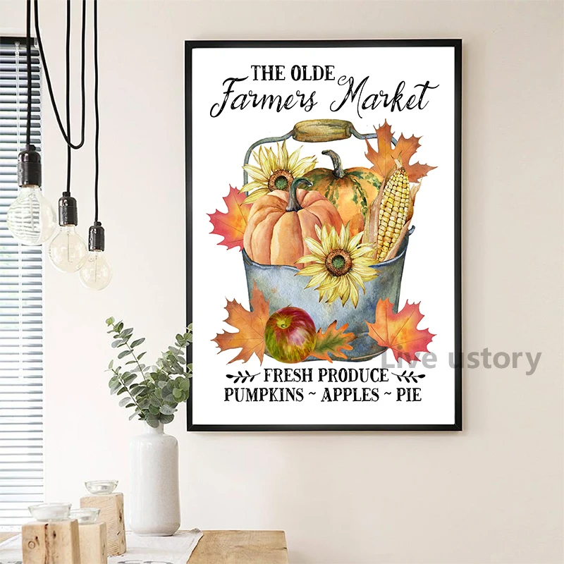 Винтажный постер с изображением тыквы и листьев фермерского рынка | Дом сад