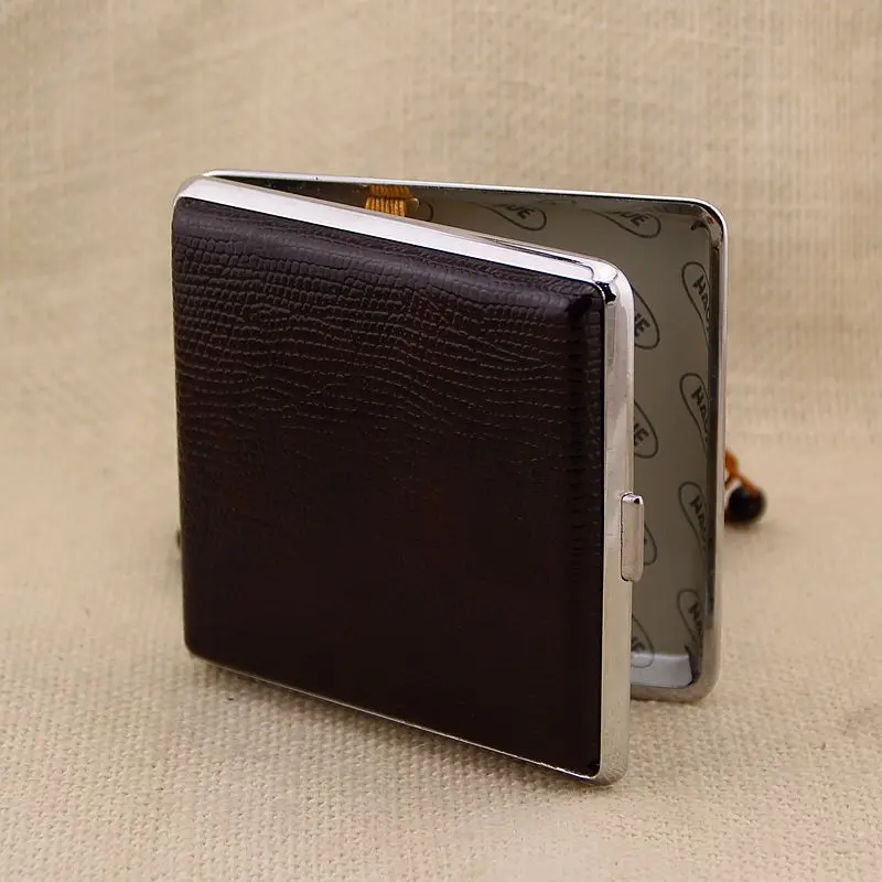 Кожаный чехол для сигарет с резиновой крышкой 20 карандашей коричневый ретро