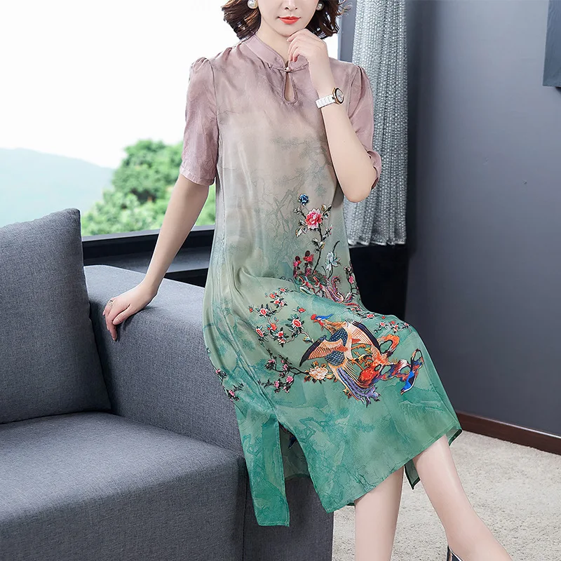 Женское платье с коротким рукавом Повседневное цветочным принтом в Корейском