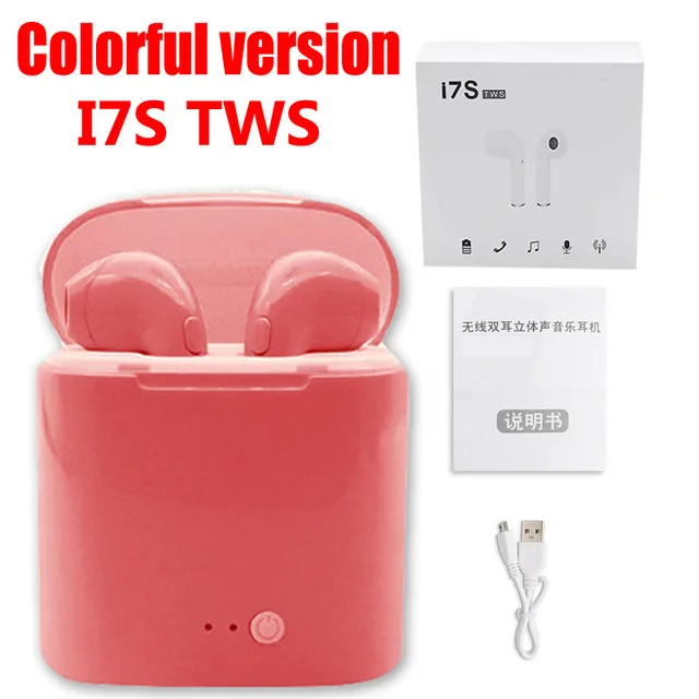 I7STWS Coloful RED Беспроводные Bluetooth наушники I7mini, портативные наушники с зарядным устройством, мини bluetooth гарнитуры, Универсальные наушники типа I7S TWS - Цвет: I7STWS Coloful RED