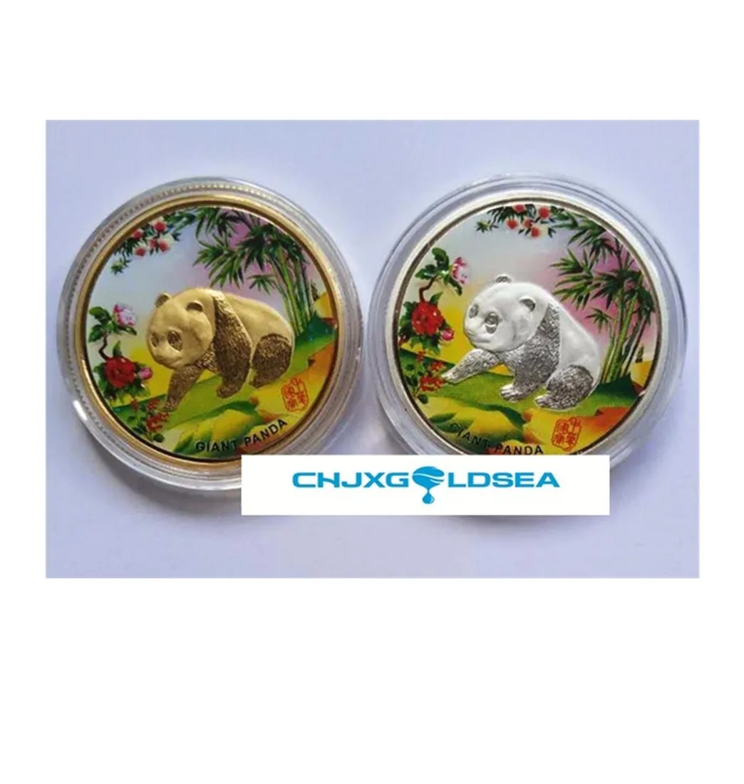 

2pcs/lot Chinese Panda color plated Silver gold Plated Coin Panda Coin original badge chapter collection