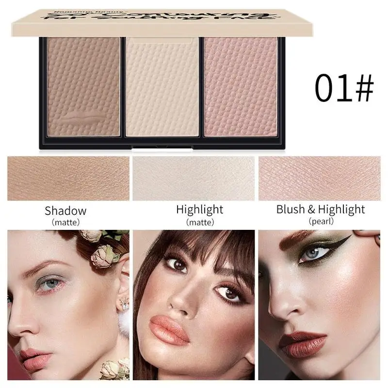 

Beauty 3 Color Highlighters Palette Long Nose Contouring Powder Blush Shadow Multifunction Face Makeup
