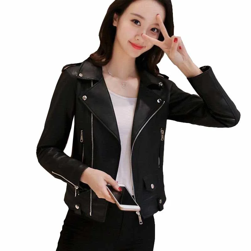 

SHZQ, новинка весны 2021, корейский женский топ, короткий тонкий маленький кожаный пиджак, мотоциклетное пальто, осенняя женская модная кожаная ...