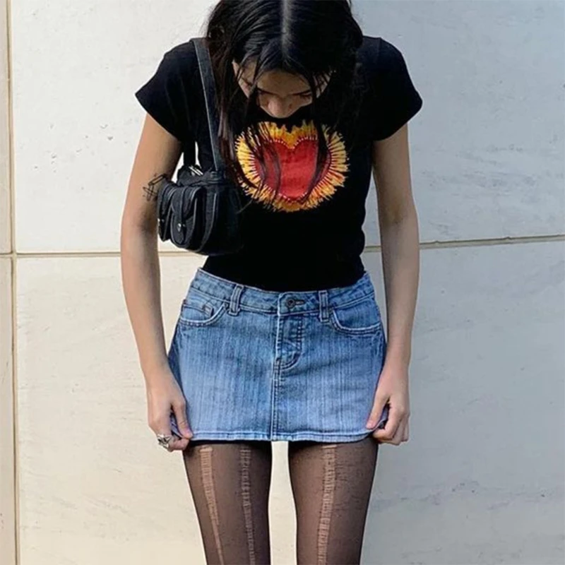 

Women Summer Short Sleeve Crew Neck T Shirts Red Heart Tassel Printed Cute Kawaii Crop Top Harajuku Casual Slim Fit Graphic M7DD