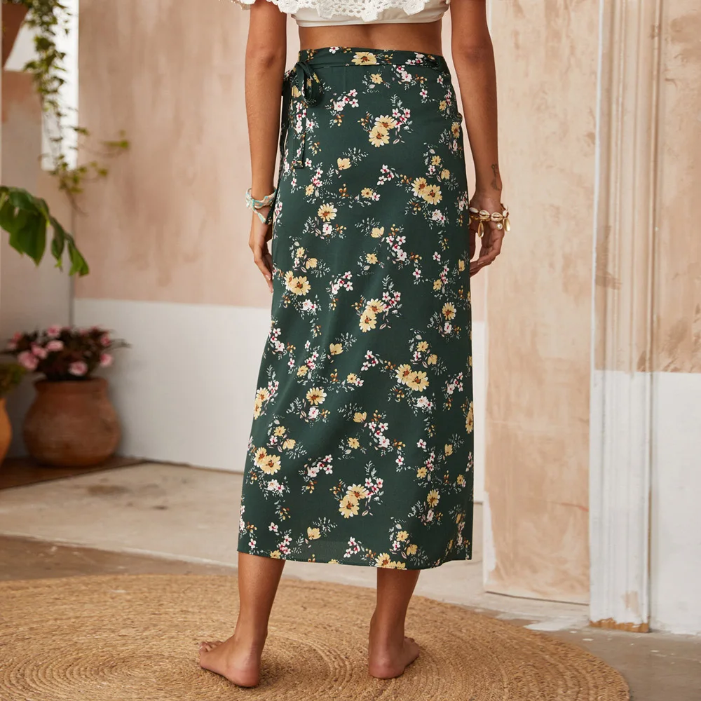 

Western Style Skirt 2021 Spring Summer Fashion Temperament Loose Casual Simple Designer Bandage Printing High Waist