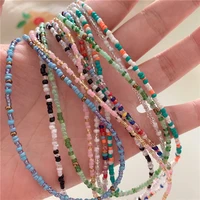 bohemian rainbow stitching color necklace beaded black pendant necklace elegant green elegant rice bead round pearl trend girl