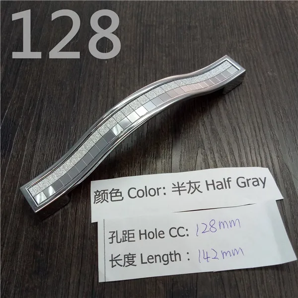 Half Gray CC 128mm Кристальная ручка с отверстием CC 96 мм/128 мм серебристо-цветная кристальная Мебельная ручка для шкафа Ручка для выдвижных ящиков дверная ручка кухонная ручка - Цвет: Half Gray CC 128mm