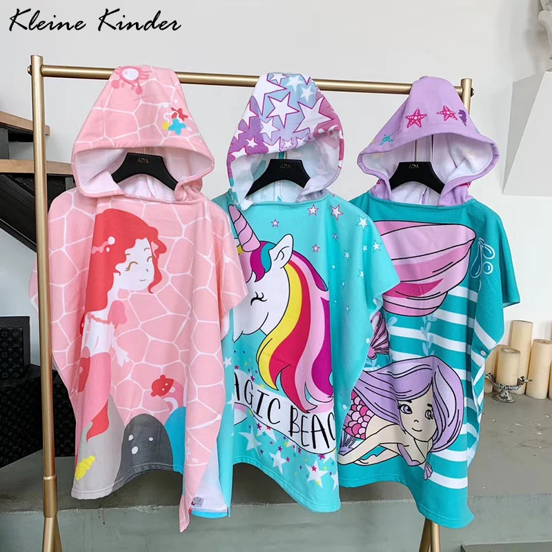 

Microfiber Hooded Bathrobe Kids Surf Pool Changing Robe Girls Towel Poncho for Children Quick-drying Beach Kids Swimming Towels