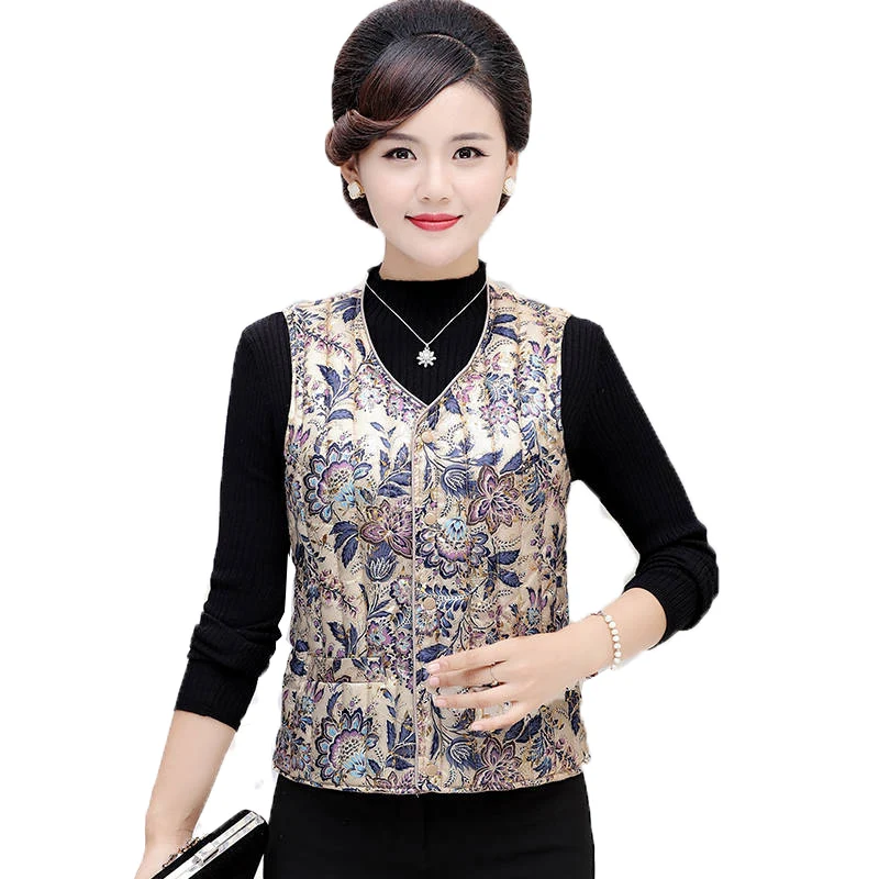 

Middle-aged and Elderly Women's Vest Winter Vests 2020 New Short V-neck Close Keep Warm Sleeveless Cotton Coat Winter Waistcoat