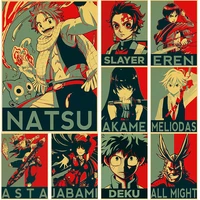 retro kraft paper popular japanese anime character atlas natsu deku eren posters for home decor painting gift print wall sticker