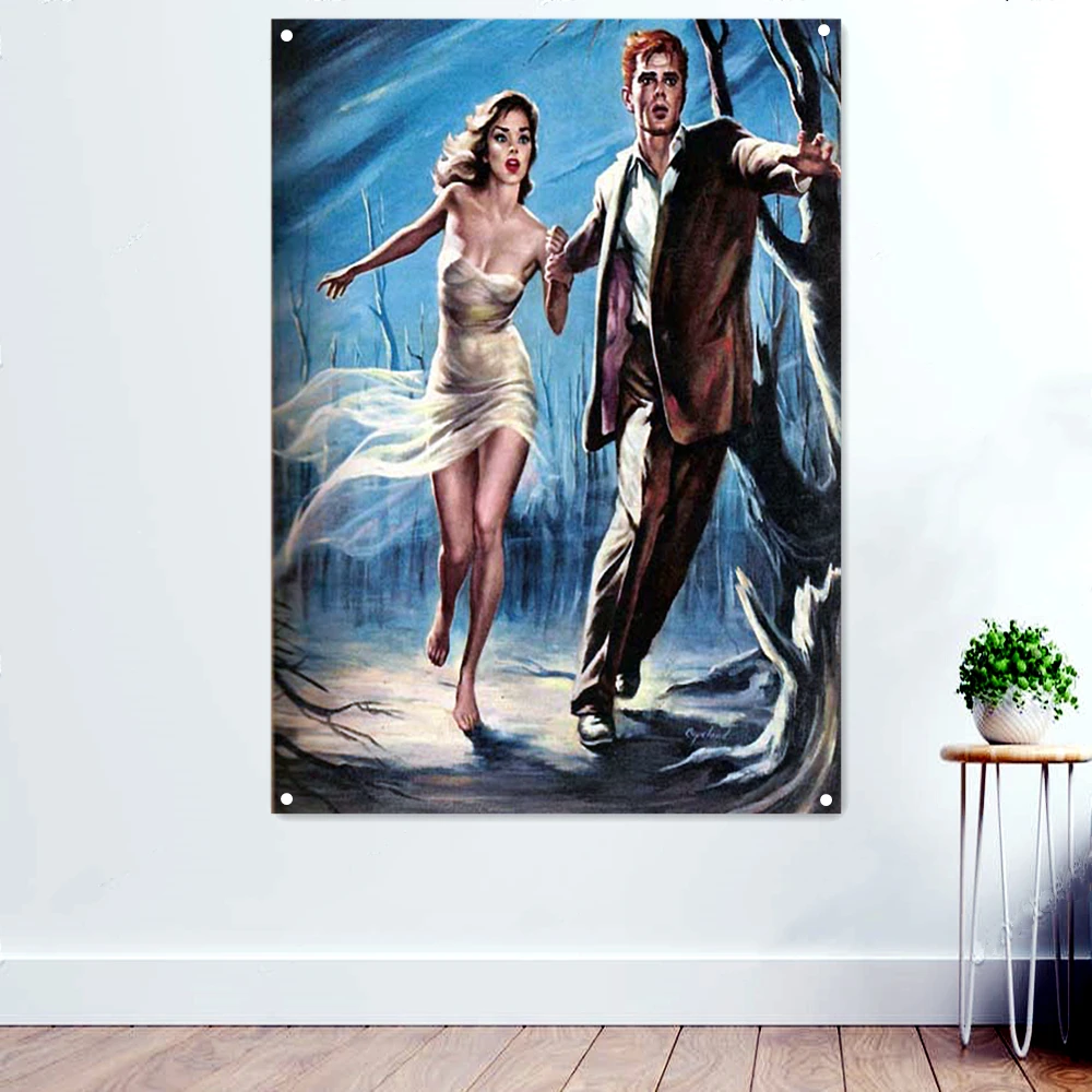 

Fugitive Couple Banner Flag Tapestry Pin Up Girl Picture Wall Chart Home Decor Nostalgic Feeling Art Poster Hanging Painting