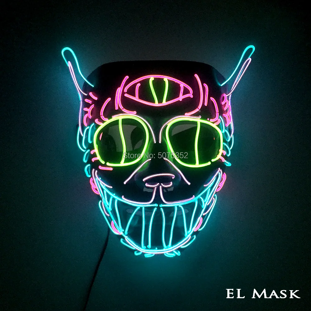 Лидер продаж Кот Король Косплей EL маска танец DJ Led рейв маска неоновые светящиеся Хэллоуин маска питание от Inverter инвертор
