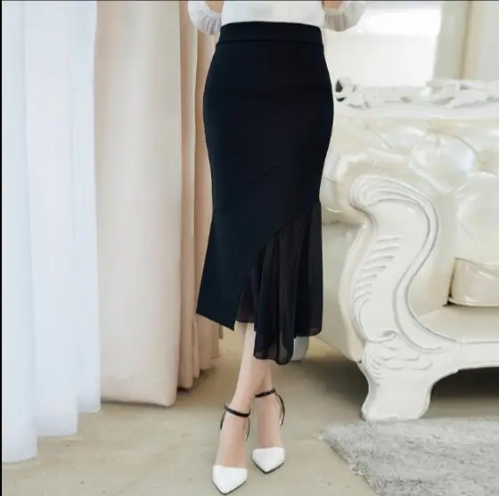 3XL 4XL 5XL fashion patchwork chiffon Women's skirts Pack hip medium long ladies skirt plus size high waist female RQ190 | Женская
