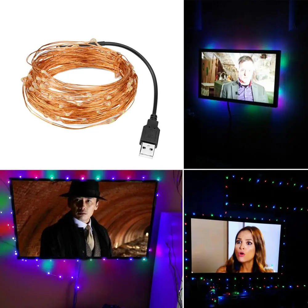 DIY наружное праздничное освещение медная USB светящаяся гирлянда с солнечной батареей гирлянда Фея светодиодный солнечный светильник газон патио уличное украшение Светодиодная лента