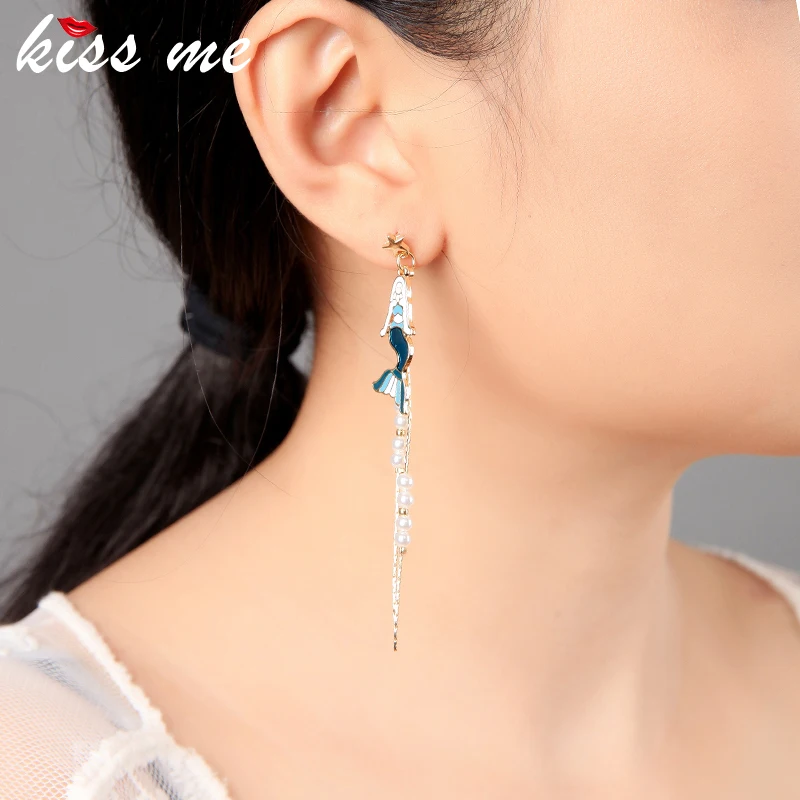 Женские асимметричные серьги кисточки kissme Разноцветные подвески с эмалью и