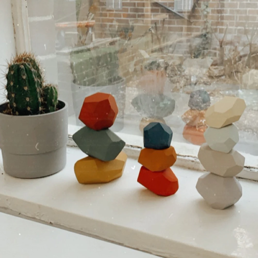 Деревянный балансирующие блоки Цветной деревянные камни укладки игры рок