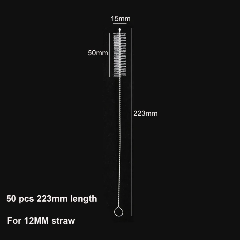 50pcs 223mm brush 50 шт./партия щетка для очистки соломы многоразовая бутылка для молока, стакан для воды, инструмент для очистки многоразового использования, спиральная мягкая щетка для мытья волос, очиститель - Цвет: 50pcs 223mm brush