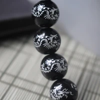 10piecelot 8mm 10mm 12mm 14mm glass beads black color with carving silver color dragon fashion beads for jewelry making