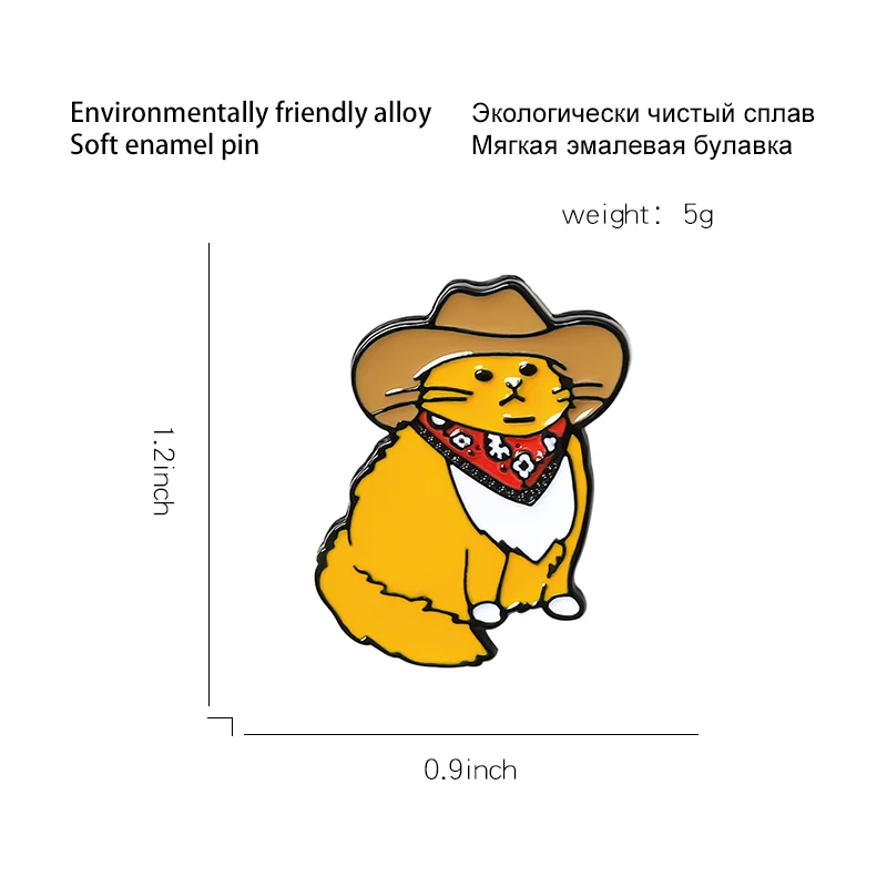 Брошь в виде ковбойской кошки эмалированная заколка на заказ забавное животное