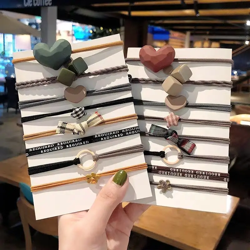 

8 PCS/Set Hair Ropes Bowknot Loveheart Flower Star Elastic Hair Bands Ties for Women Girls Cute Hair Accessories Ponytail Holder