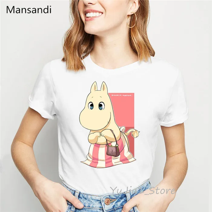 Moomins, футболка с надписью на день, футболки с графическим принтом, женские модные Забавные футболки, Женская Футболка harajuku tumblr, топы, футболка femme - Цвет: Y72816