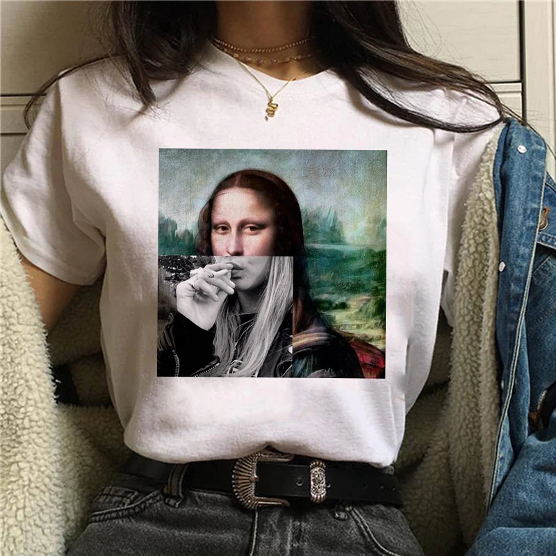 Mona Lisa/Забавные футболки в стиле Харадзюку для женщин, Винтажная футболка в стиле гранж, эстетическая футболка в Корейском стиле, футболка с героями мультфильмов, 90 s, женские футболки - Цвет: 3248