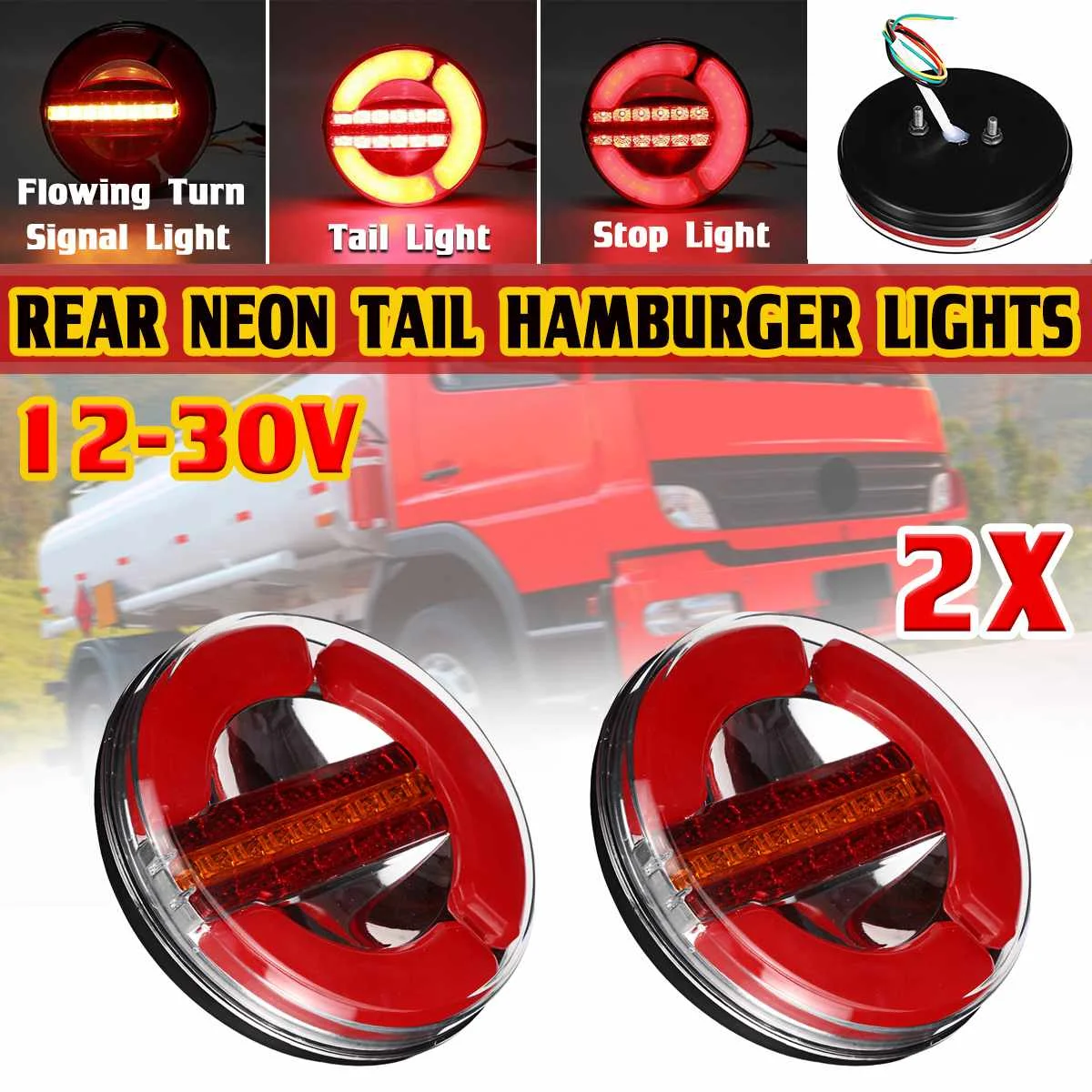 

2pcs 4in1 LED Trailer Truck Tail Light 12-24V Brake Stop Reverse Light Taillights Turn Signal Lamp For Lorry Van Caravan Camper