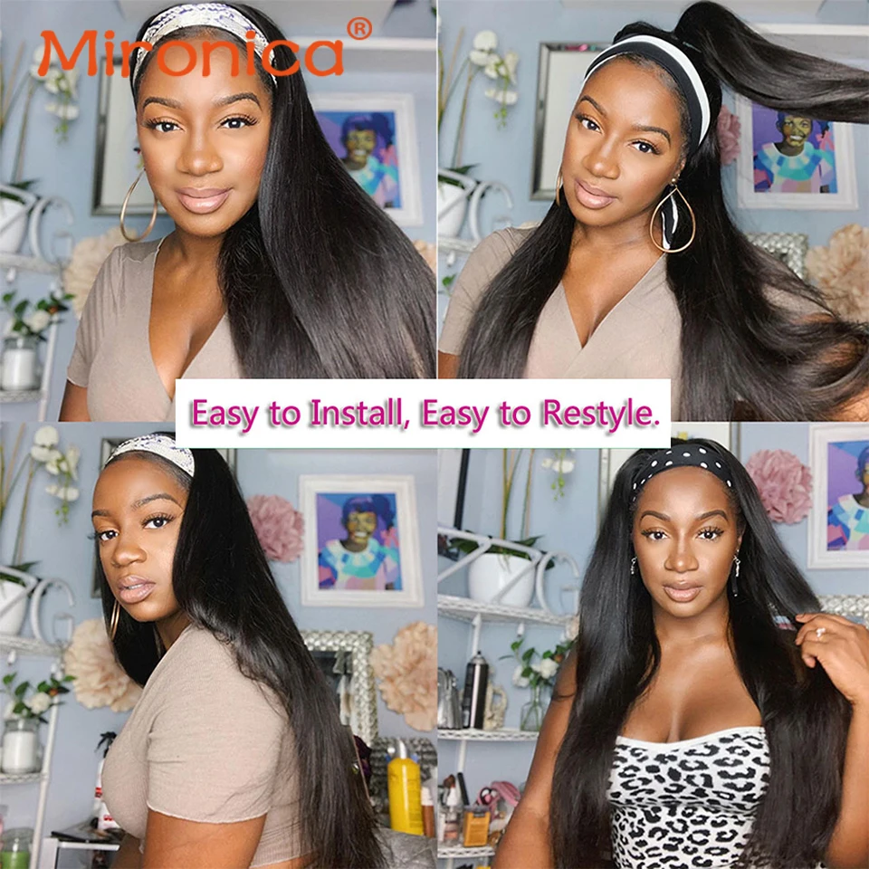 

Mironica Straight Headband Scarf Wig 30 Inch Brazilian Human Remy Hair Wigs For Black Women Full Machine Made 150% Density