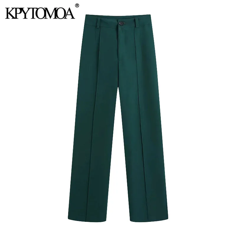 

KPYTOMOA Women 2021 Fashion Office Wear Side Pockets Straight Pants Vintage High Waist Zipper Fly Female Trousers Mujer