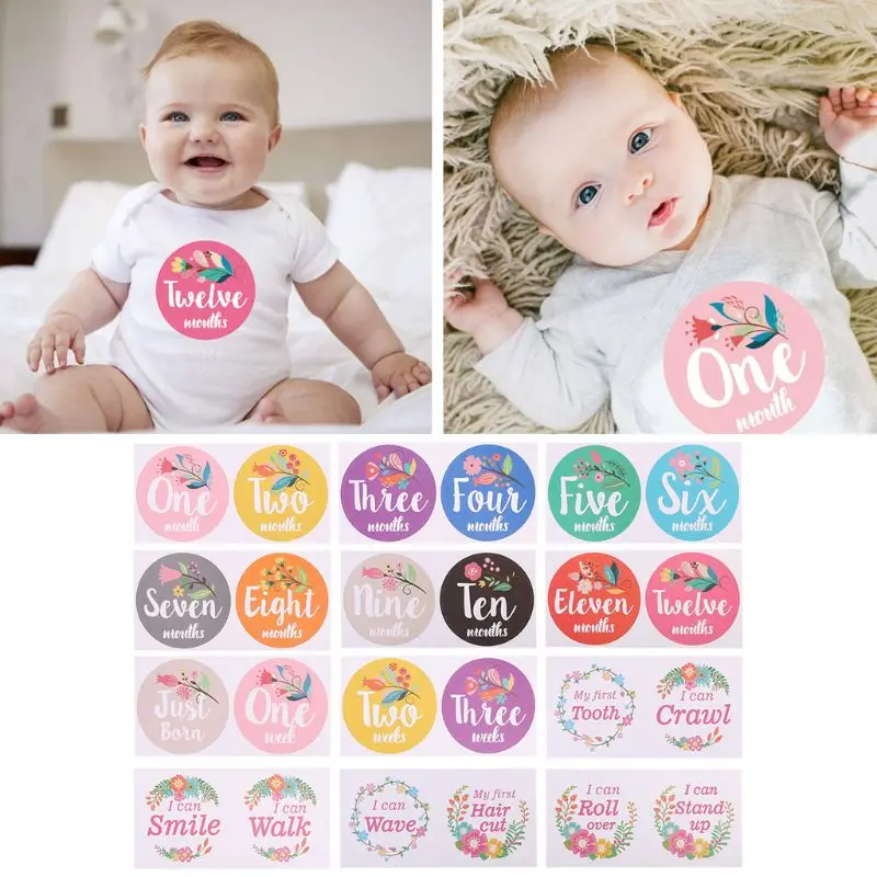 

First Year Baby Monthly Milestone Photo Sharing Baby Belly Stickers Birth to 12 Months and 8 Bonus Achievement Stickers
