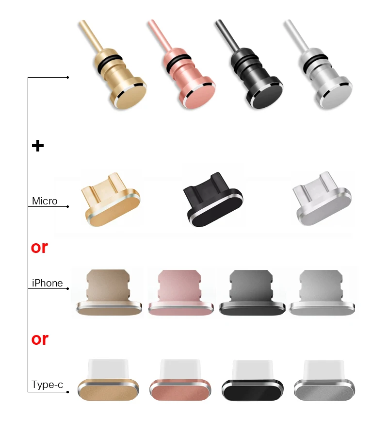 Металлическая заглушка от пыли разъем Micro USB Type C для зарядки наушников iPhone Huawei Xiaomi