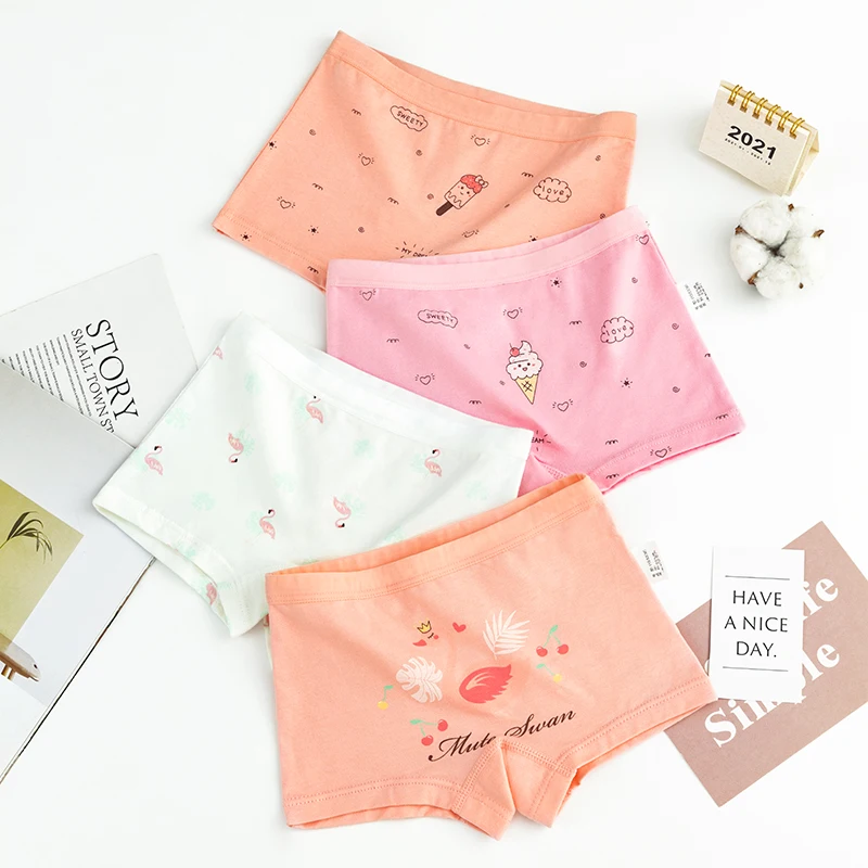 

2 Pcs Lot Children's Underwear Boxers Girls Panties 2 To 15 Years Kids Cotton Shorts Cartoon Ice Cream Swan 01103