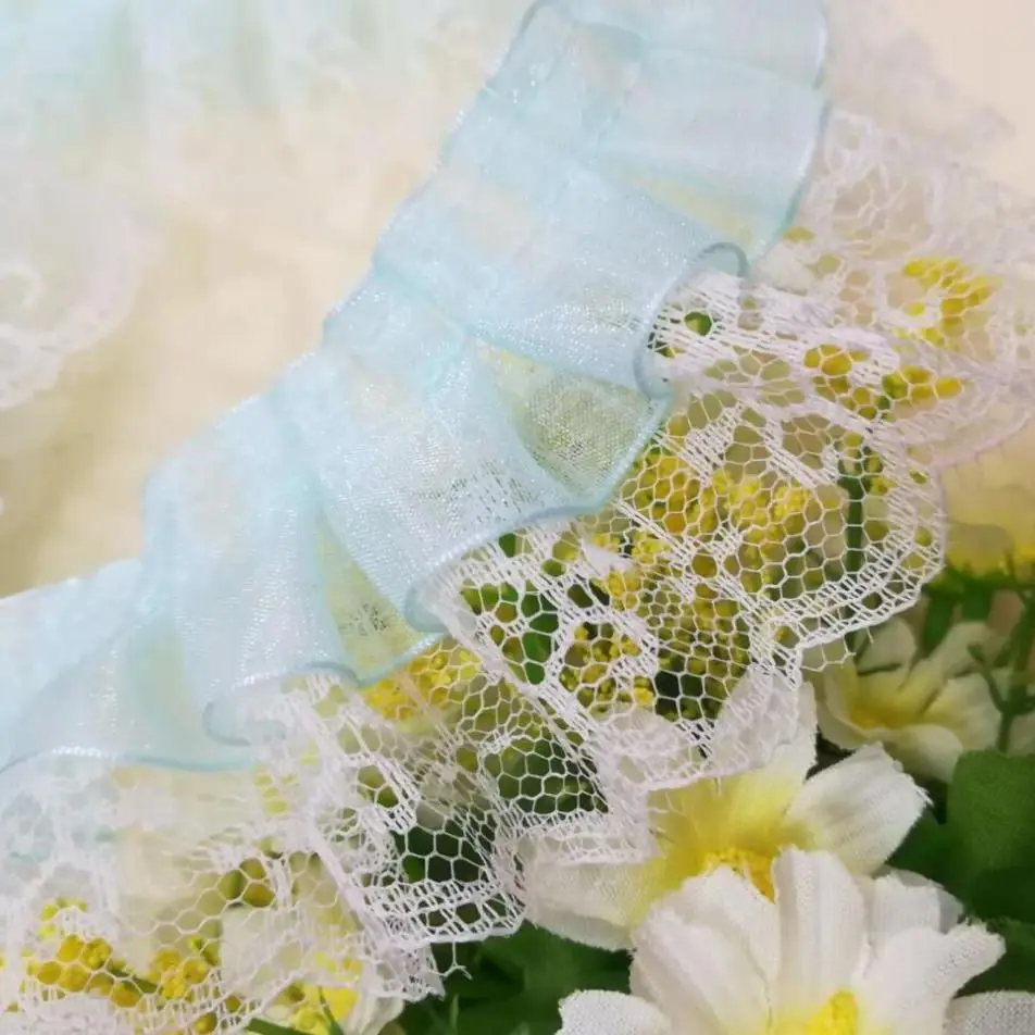 1M Latest French Lace Fabric Width 4.5cm High Quality Tulle Sky Blue Trimmings For Sewing encaje dentelle L-22 | Дом и сад
