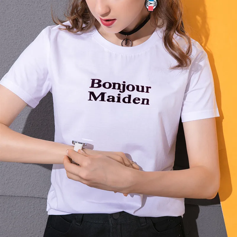 

Женская свободная футболка из чистого хлопка, Повседневная модная Однотонная футболка с круглым вырезом и коротким рукавом, белого и синег...