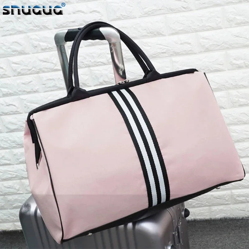 2021 New Women Overnight Weekend Fitness Bag Ladies Stripe Yaga Big Travel Light Korean Men Foldable Outdoor Bags | Спорт и