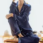 Женский Шелковый Атласный пижамный комплект, Пижама, одежда для сна, ночная рубашка с длинным рукавом и штаны, удобная домашняя одежда