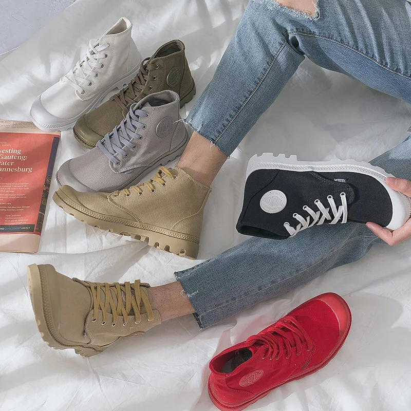 COWCOM/Повседневная парусиновая обувь с высоким берцем мужская на плоской подошве