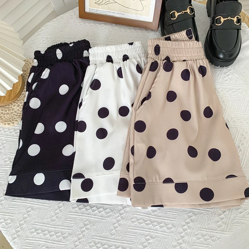 

Unua amo Summer Wide Leg Black Dot Shorts Female Korean Style Fashion Wild A-line Casual Elastic High Waist Shorts Ropa Mujer