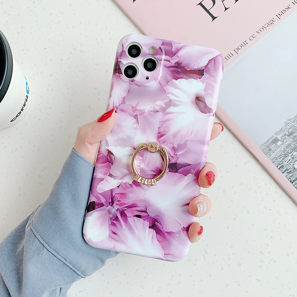 Чехол для телефона LOVECOM Flower Marble с кольцом-держателем iPhone 11 Pro Max XR X XS 7 8 Plus SE2020