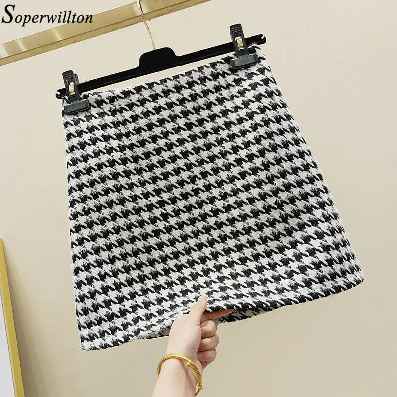 Новинка 2021 осенне-зимняя модная женская короткая мини-юбка клетчатая Высокая