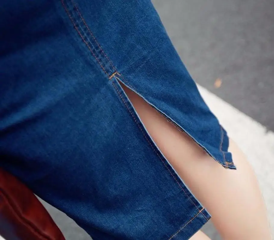 

2020 Women Denim Lapel Dress Winter Office 4XL Jeans Mid-Cuff Dress Cowboy Dress With Belt Sarafan Women Jeans Dress Plus size