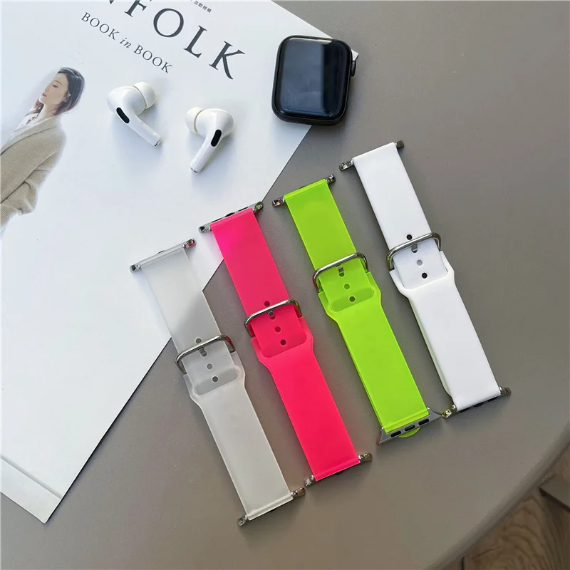 

Neon Green Watch Band for For Apple i watch band 44mm 40mm 38mm 42mm Silicone Clear Watch Strap For iWatch 3 4 5 Fluor Bracelet