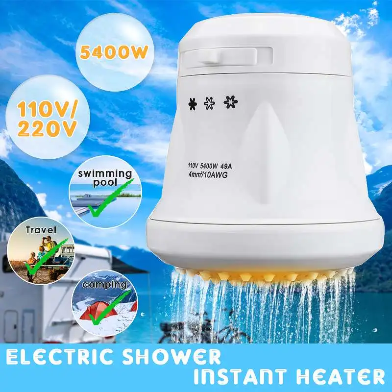 BIG SALE 5400W 110V/220V Electric Instant Water Heater Shower Head with Hose Bracket Temperature Controller Winter Supply