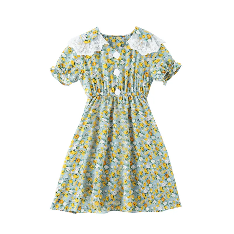 Летнее платье для девочек новинка 2021 длинное Цветочное в пасторальном стиле с