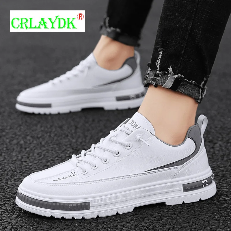 

CRLAYDK Leather Men's Casual Shoes Low Top Skateboard Walking Sneakers Waterproof Sports Running Walking Training Flats Tennis