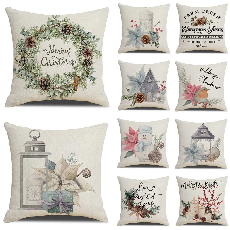

Merry Christmas Pillowcase Linen Cushion Cover Christmas Home Decoration Pillows Cover Sofa Cushion Cover Christmas Gifts