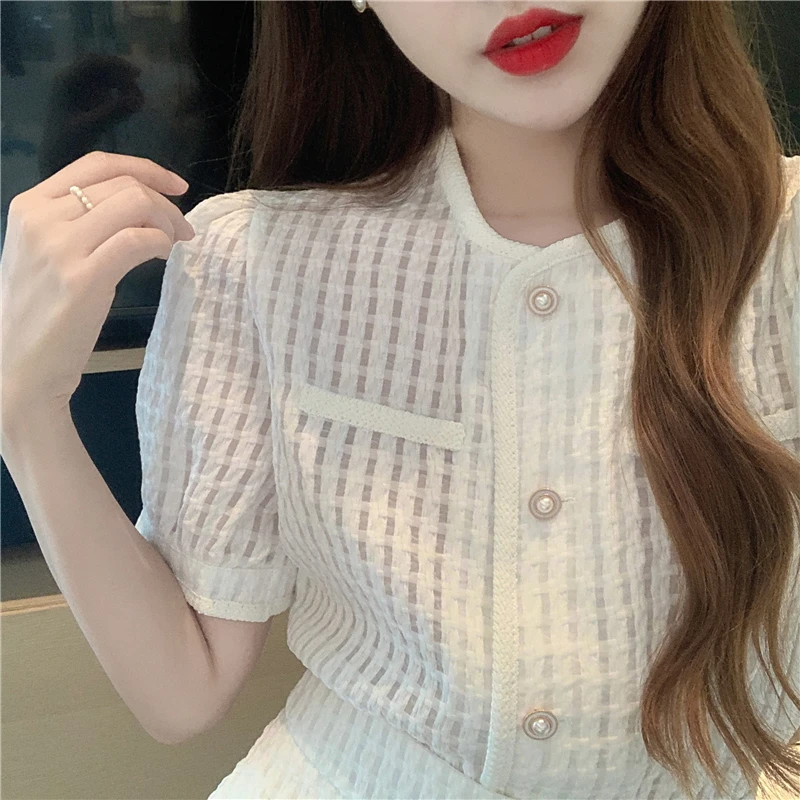 

2021 summer fashion Sweet women Korean 2 Piece Sets Puff Sleeve Shirt tops + Shorts Casual 2 Piece Suits