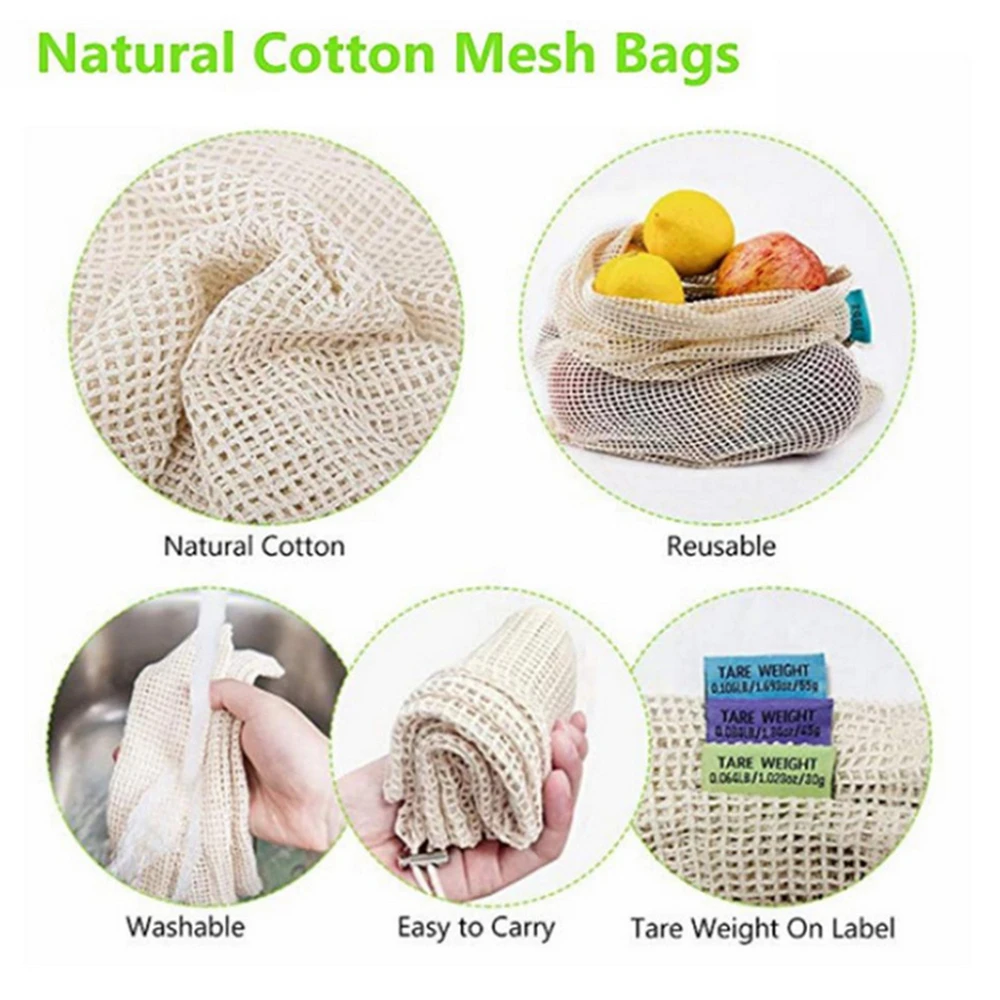 Многоразовые сетчатые мешки для фруктов овощей сумки хранения хлопковые
