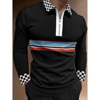 u s big size 2021 new men polo shirts autumn casual fashion long sleeve plaid printing polos turn down collar zippers tees mens