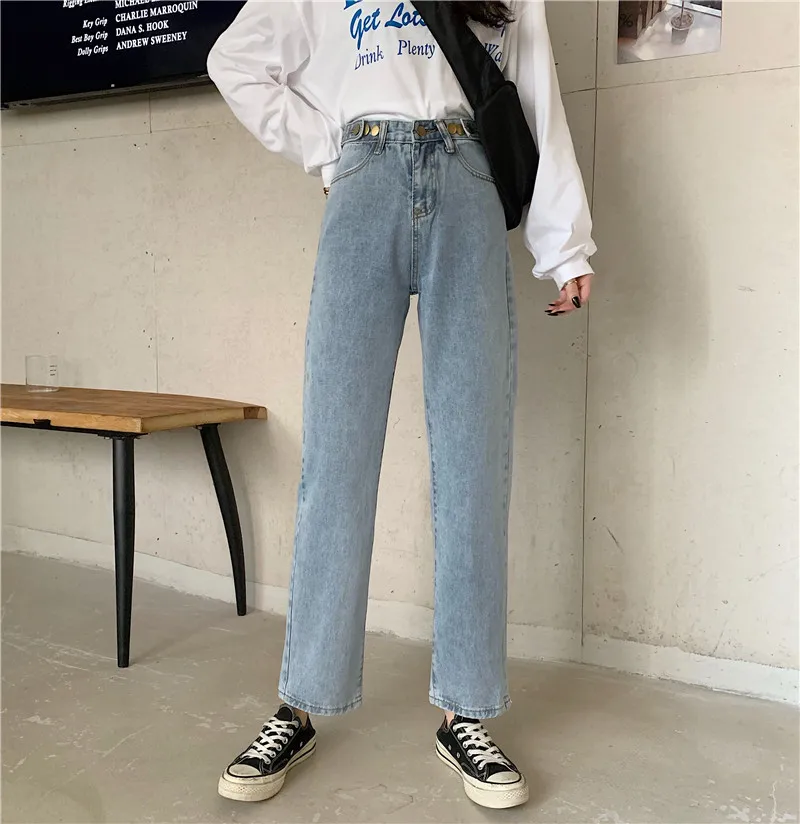 Свободные прямые джинсы для женщин Новинка осени 2021 Студенческие Брюки с высокой